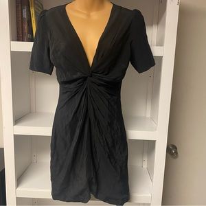 Rebecca Minkoff Vintage Black Silk V Neck Midi Dress Womens Size 2